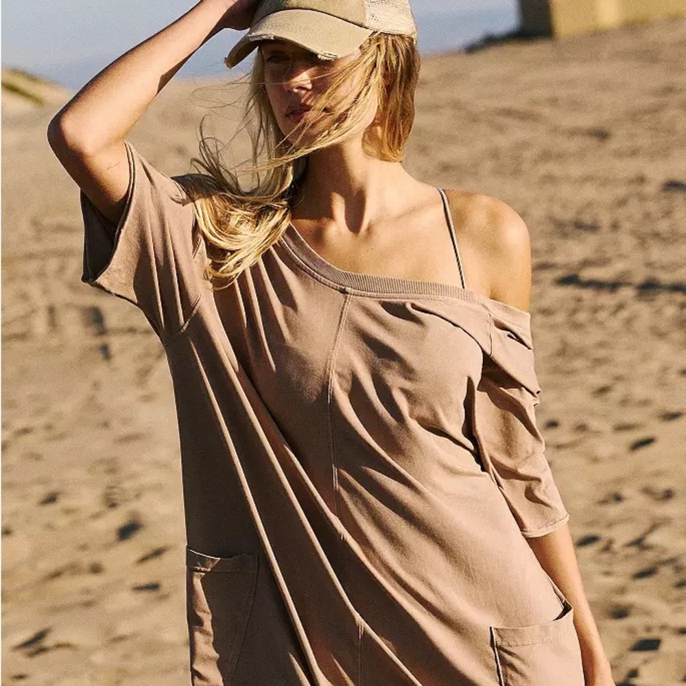 FP Movement by Free People Tan Off-Shoulder Jumpsuit